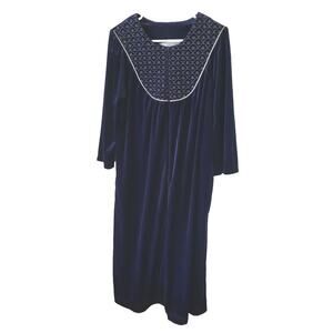 Vintage Large Velvet Lace Sapphire Blue Dressing Gown Robe House Coat Lounger